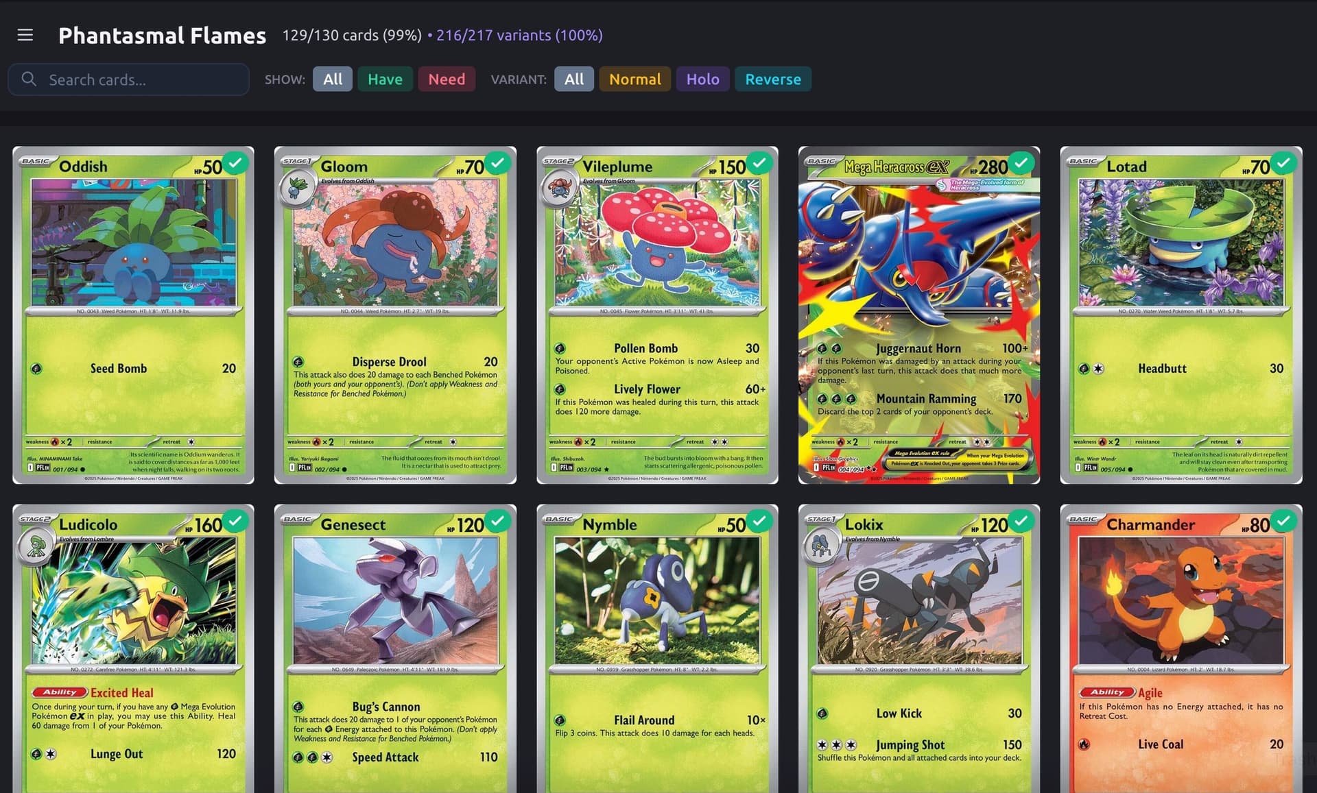 Collection tracking with set completion and card values